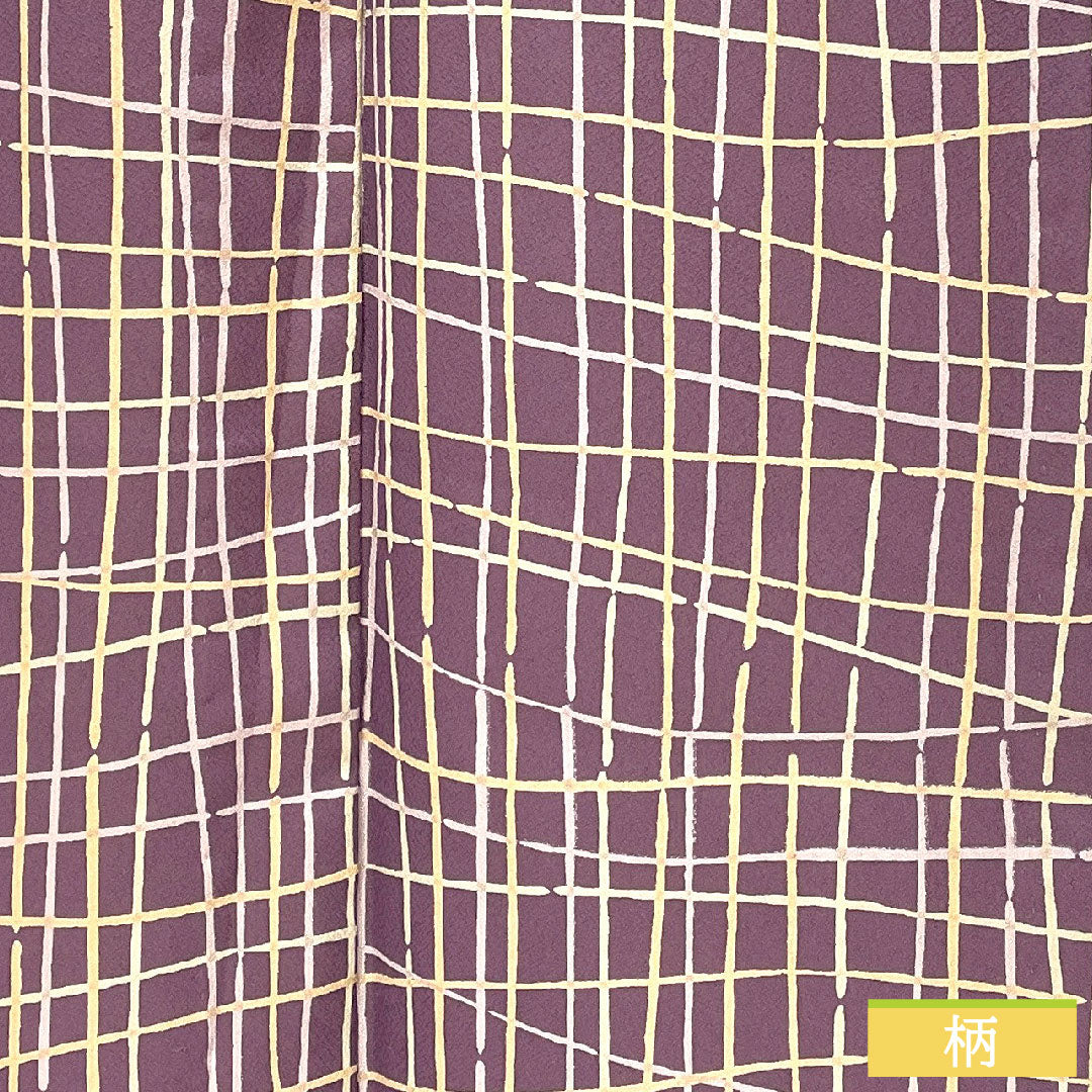 Small pattern, polyester, length 159cm, sleeve length 66cm, single layer, ancient purple, washable kimono, checkered pattern, A rank, purple, 1115004863320