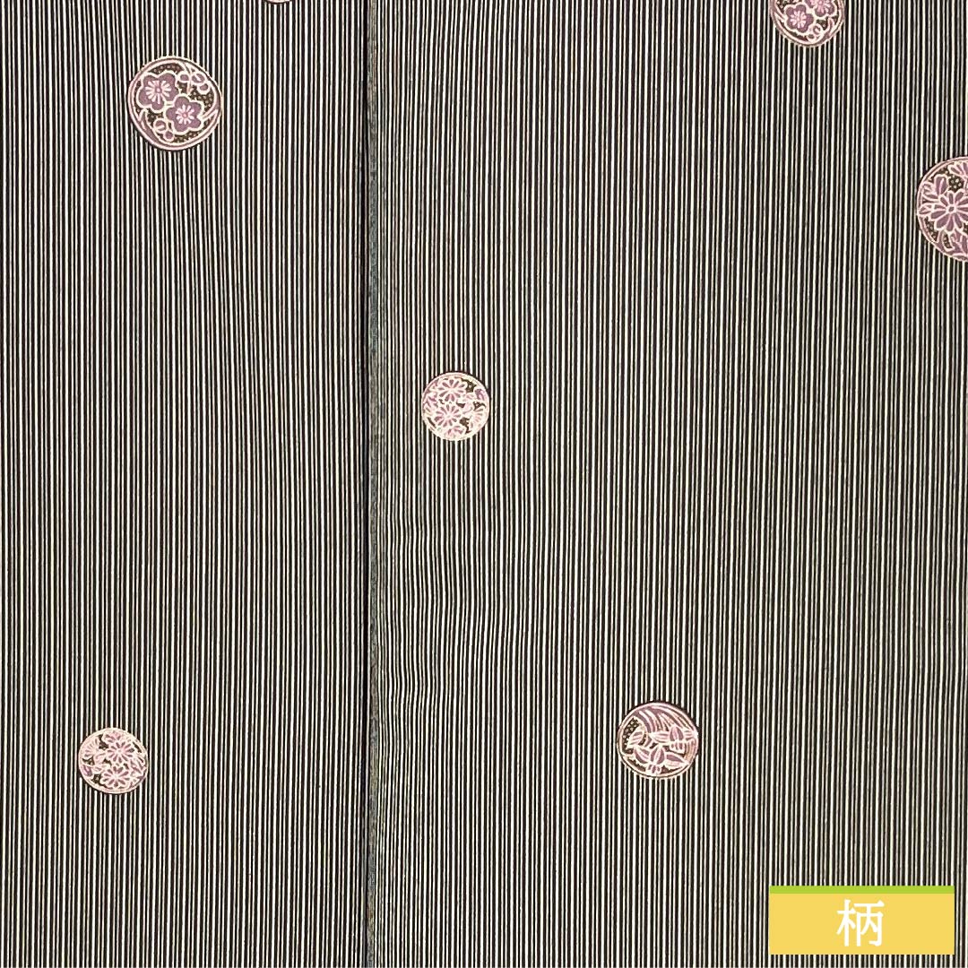 Komon (small pattern) kimono, polyester, length 163.5cm, sleeve length 65.5cm, lined, black-gray (kuronezui) with stripes and floral print, washable, rank A, black, product number 1115006023410