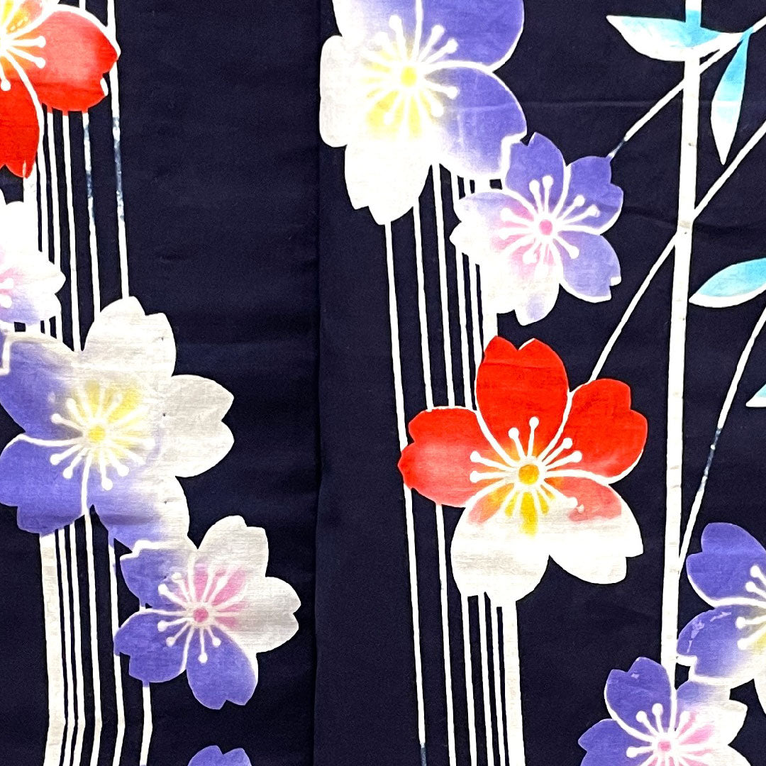 Yukata with basting thread, unused, dark blue, cherry blossom, cotton, S rank, single layer, length 165.5cm, sleeve length 64.5cm, navy blue, 1118002342518