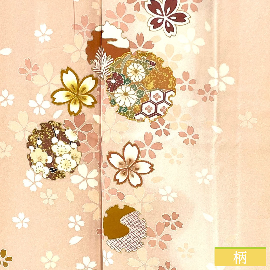 訪問着 正絹 袷 身丈162.5cm 裄丈67.5cm 今様色(いまよういろ) 京友禅 雪輪 桜 Aランク ピンク系 1112005013413