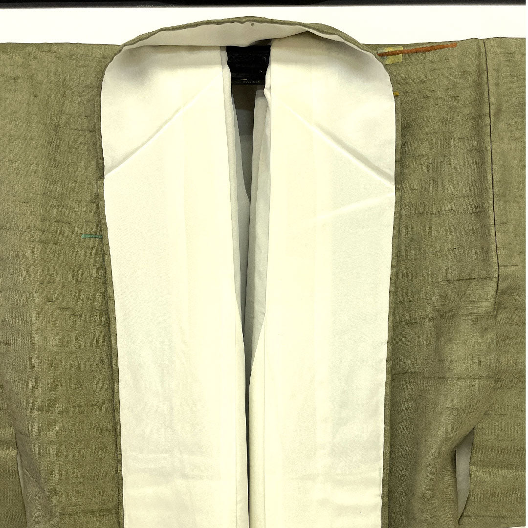 Tsumugi Length 150cm Sleeve length 62cm Striped pattern Hand-woven Pure silk S rank Awase Green 1116001012219