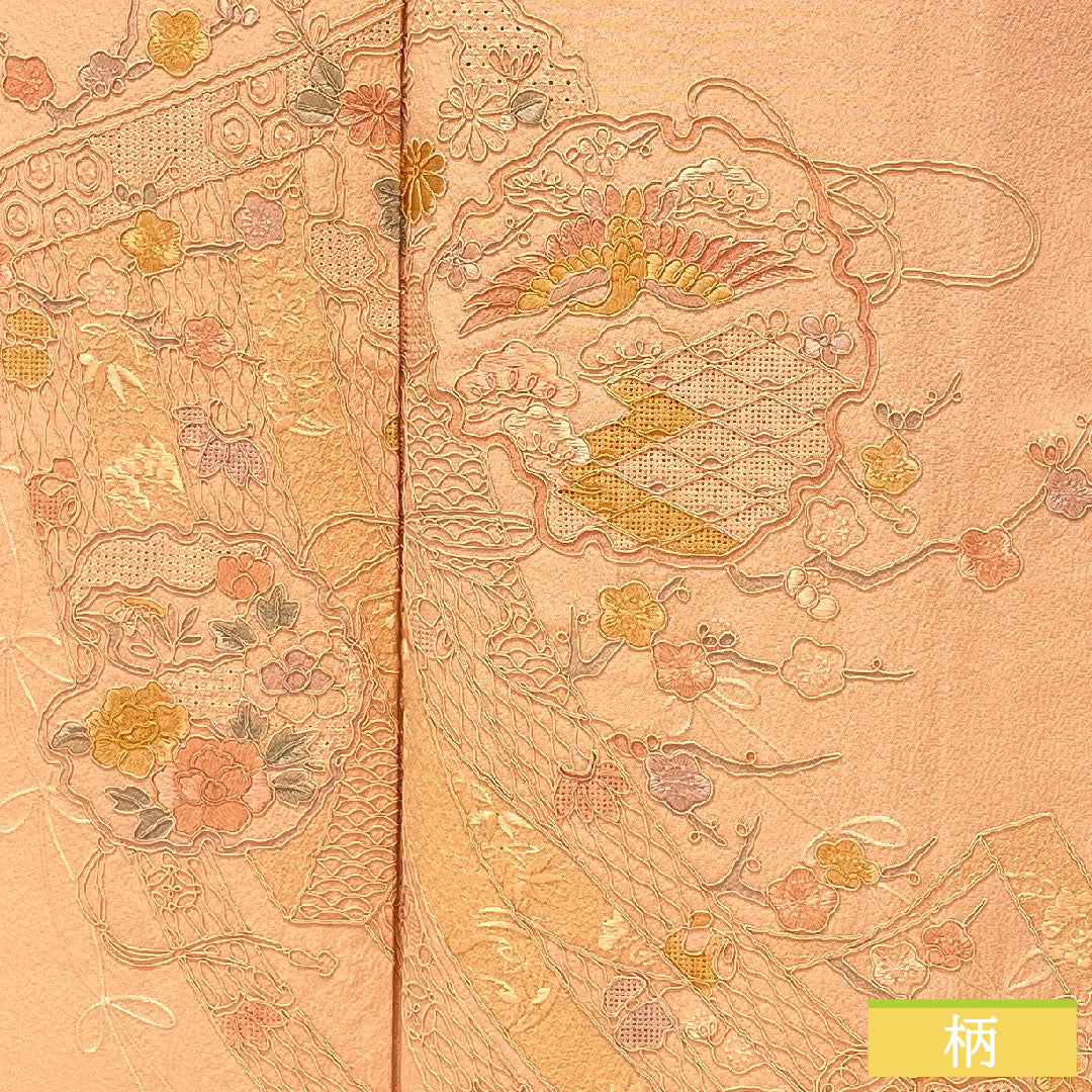 Colored Tomesode, pure silk, length 155cm, sleeve length 62.5cm, lined, Shinonome-iro (Shinonome-iro), Suzhou embroidery, auspicious motif, one crest, circle with different hawk feathers, B rank, pink, 1111001694313
