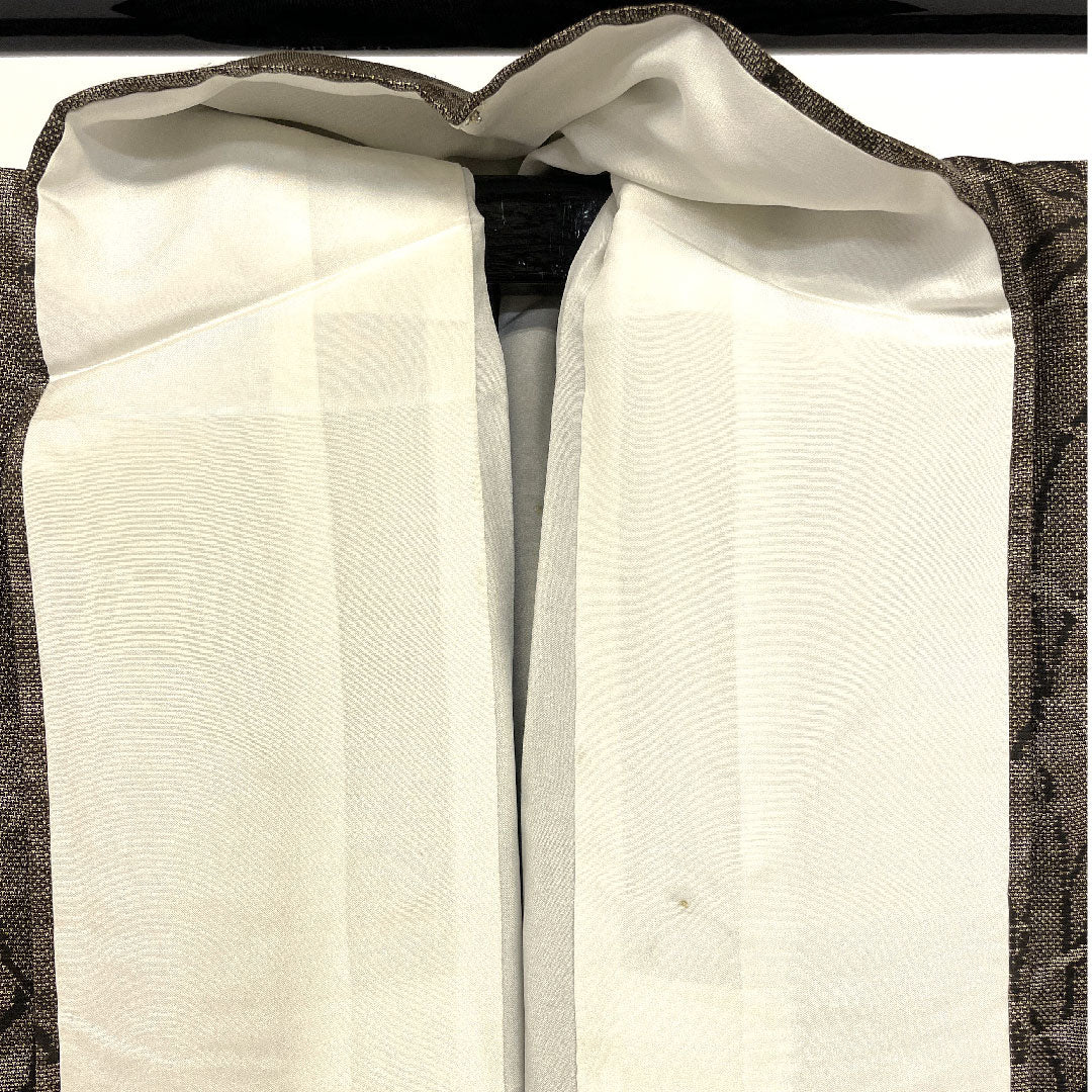 Oshima Tsumugi, Length 159cm, Sleeve length 65cm, Warp and weft ikat, Floral pattern, Pure silk, B rank, Awase, Brown, 1116001253314