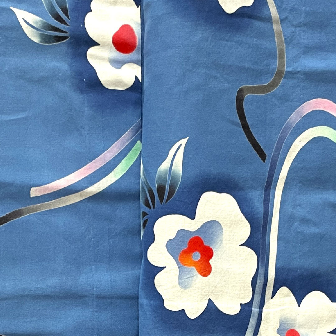 Yukata, sky blue, floral pattern, cotton, S rank, single layer, length 152cm, sleeve length 63cm, blue 1118003342217