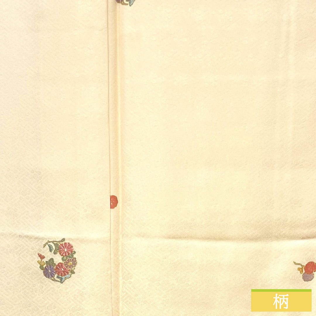 小紋 正絹 身丈162cm 裄丈64cm 袷 薄肉色(うすにくいろ) 京友禅 刺繍 Bランク クリーム系 1115004204415