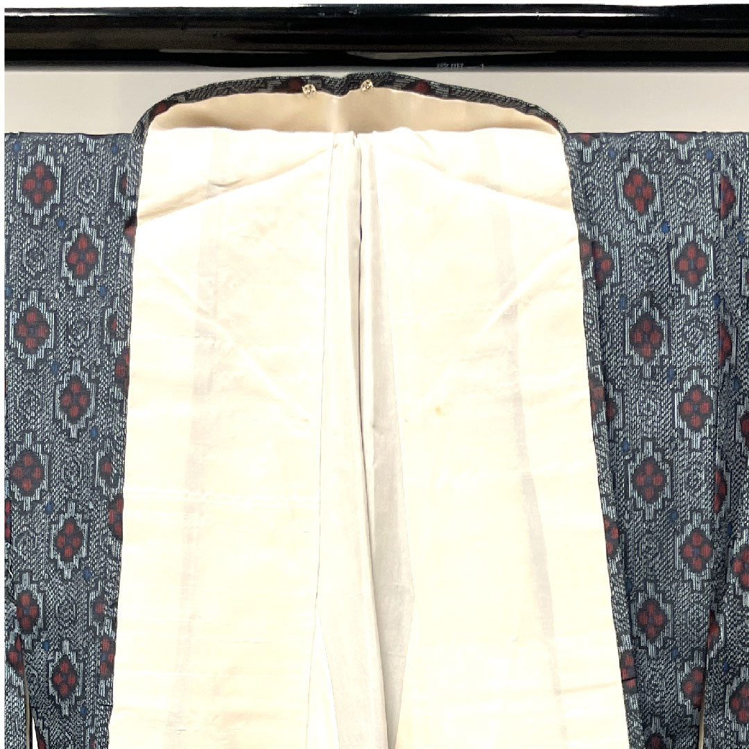 Murayama Oshima Length 154cm Sleeve length 63cm Geometric pattern Pure silk A rank Awase Navy blue 1116002133218