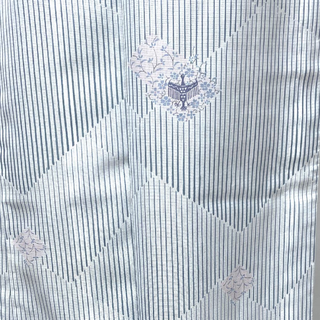 Summer polyester komon, length 160cm, sleeve length 63cm, fish belly white, bird, floral arabesque, diamond pattern, silk, S rank, white, 1132000342411