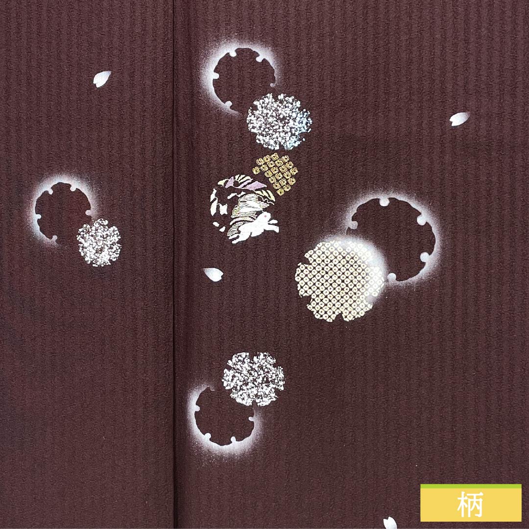 Visiting Kimono (Homongi) - Pure Silk, S Rank, Lined, Length 165.5cm, Sleeve Length 68cm, Crimson Ink Color, Kyoto Yuzen, Tsukesage, Snow Circle and Rabbit Embroidery, Purple, Product Number: 1112006722520