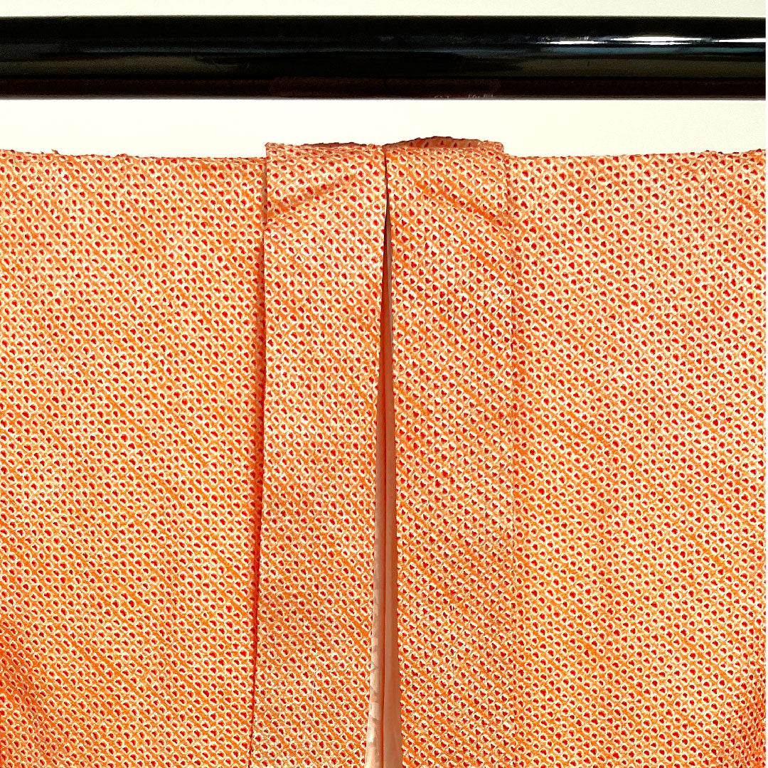 Haori, Length 75cm, Sleeve length 64cm, Scarlet, Shibori, Hikita pattern, Pure silk, S rank, Awase, Vermilion, 1117000362916