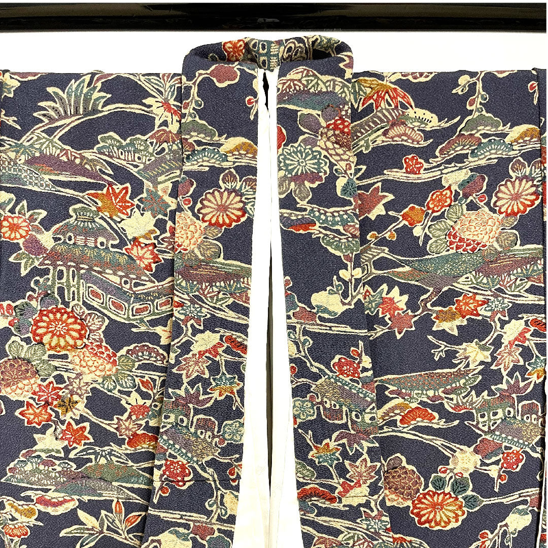 Small pattern, Length 154.5cm, Sleeve length 60.5cm, Lined, Blue-brown, Stencil dyeing, Floral pattern, Pure silk, A rank, Navy blue, 1115002293218