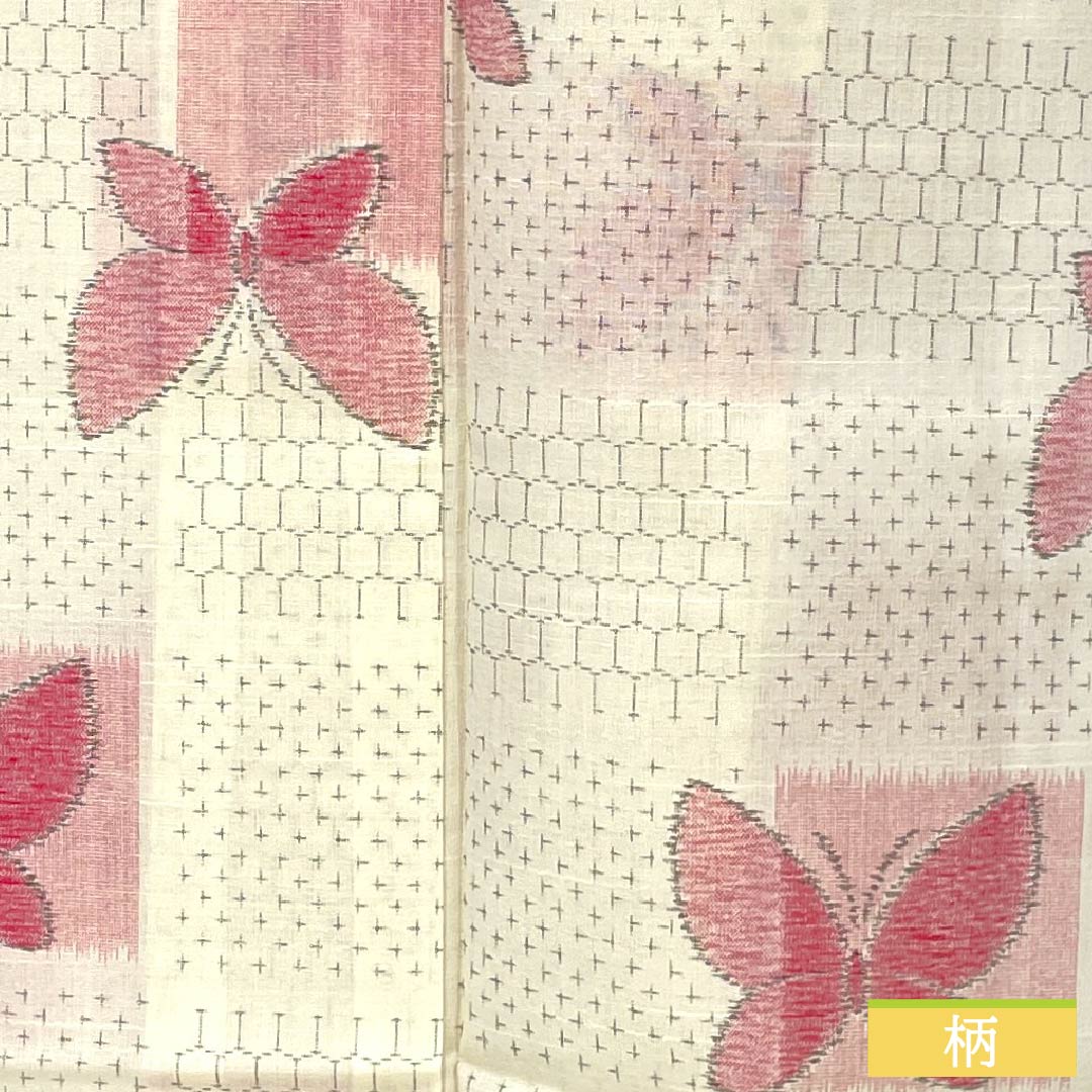 Summer cotton Tsumugi S-rank; length 160.5cm, sleeve-to-sleeve 64cm; milky white, Ichimatsu pattern, butterflies, sheer fabric, white-based. 1132003762411