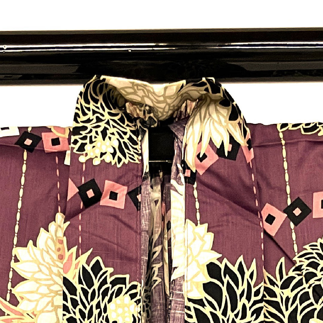 (New old stock) Yukata, Chrysanthemum, Cotton, S rank, Single layer, Length 163.5cm, Sleeve length 67cm, Purple, 1118000152420