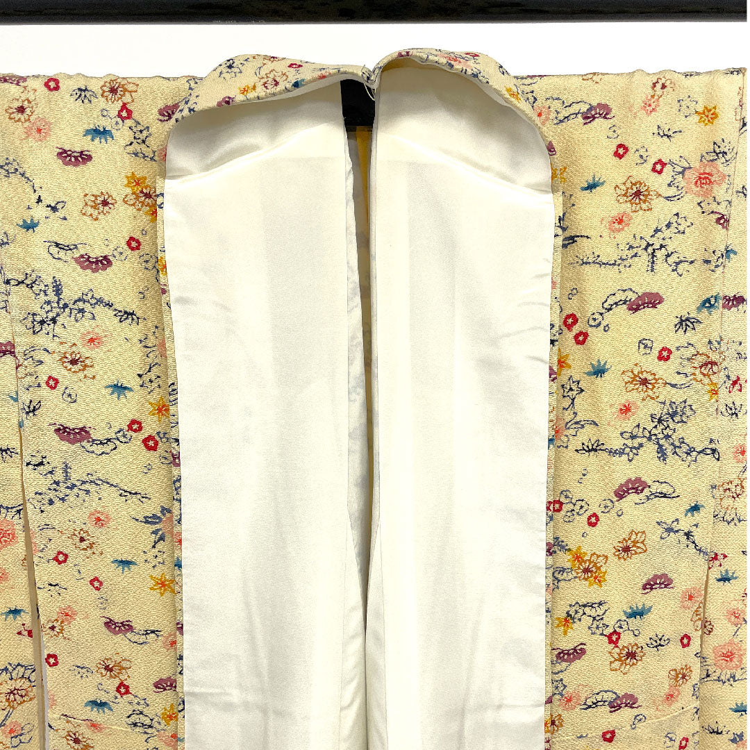 Komon, Length 162.5cm, Sleeve length 65.5cm, Lined, Pine, Bamboo, and Plum, Pure Silk, S Rank, Cream, 1115001182315