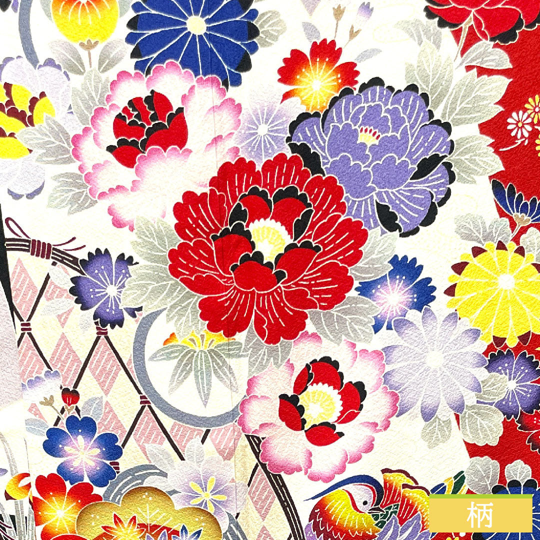 Furisode, pure silk, length 171cm, sleeve length 65cm, lined, Kyoto Yuzen, floral pattern, Seigaiha, mandarin ducks, S rank, gradation style, 1113001802699
