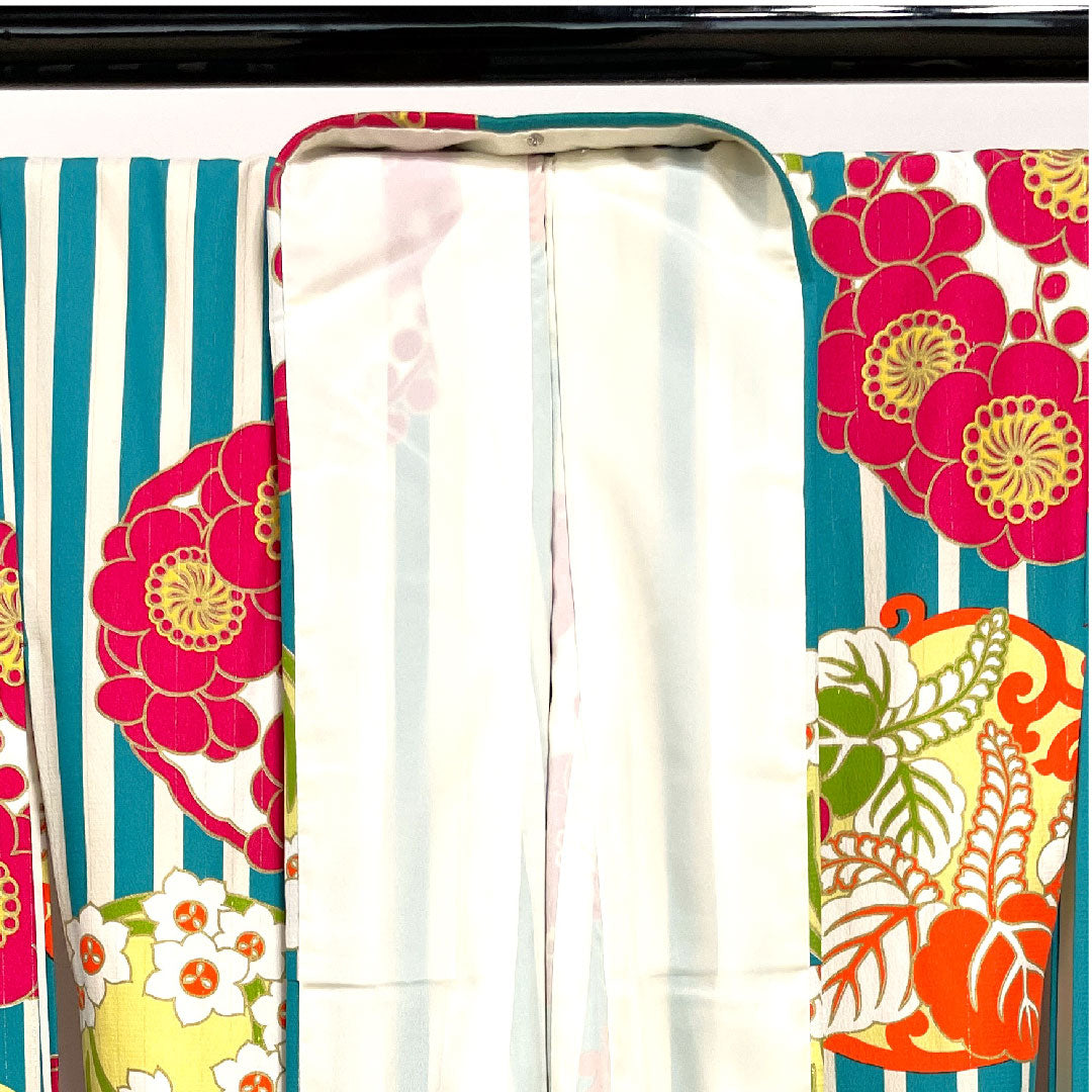 Long-sleeved kimono, Length 171.5cm, Sleeve length 66cm, Awase, Blue, Washable kimono, Plum, Daffodil, Wisteria, Polyester, S rank, Blue series, 1113001192617