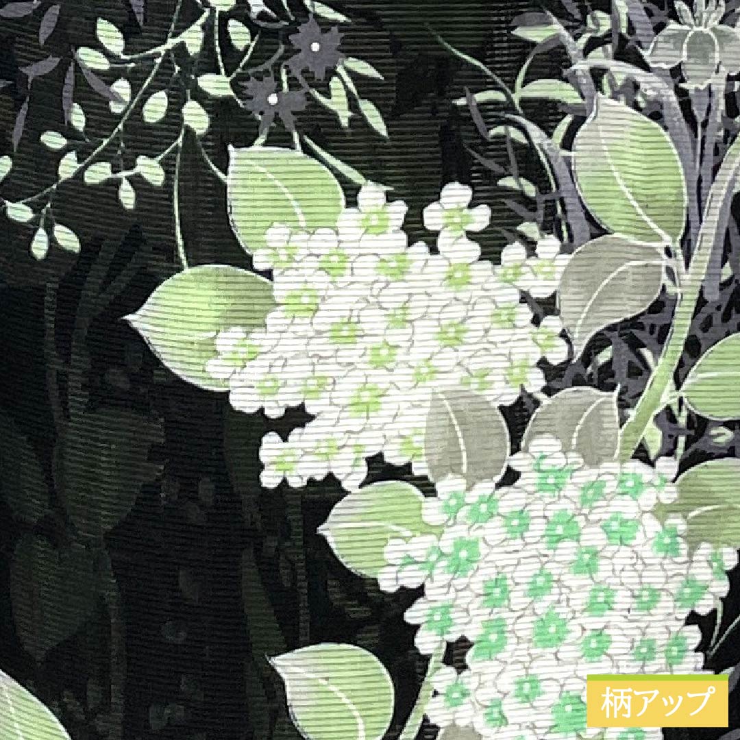 Summer kimono, polyester, small pattern, length 167cm, sleeve length 63.5cm, hydrangea, iris, washable kimono, silk, A rank, black, 1132002283510