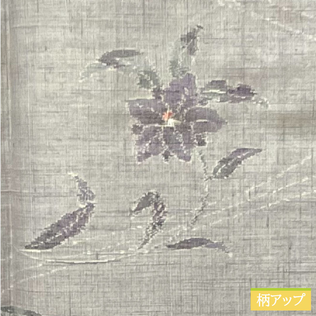 紬 正絹 身丈149.5cm 裄丈60.5cm 鈍紫色(にぶむらさきいろ) 流水 花模様 Aランク 袷 グレー系 1116003593122