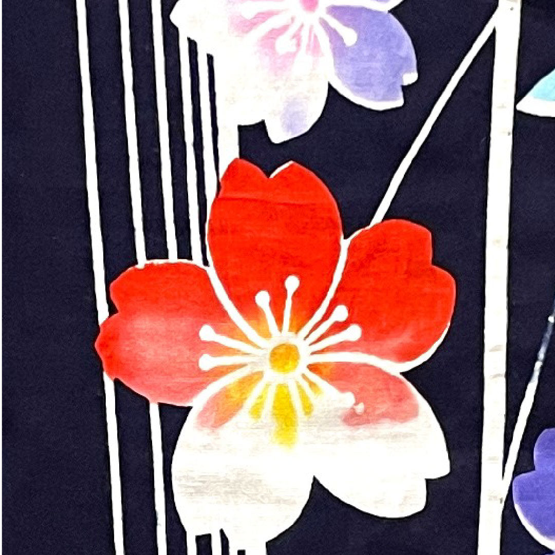Yukata with basting thread, unused, dark blue, cherry blossom, cotton, S rank, single layer, length 165.5cm, sleeve length 64.5cm, navy blue, 1118002342518