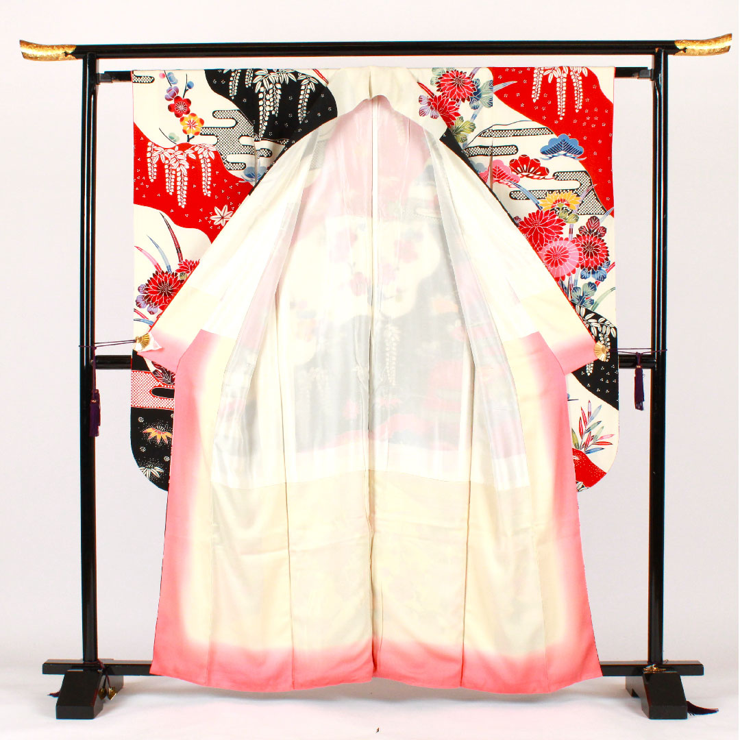 振袖 身丈160cm 裄丈63cm 袷 京紅型 松竹梅 青海波 正絹 Aランク 白系 1113000793411