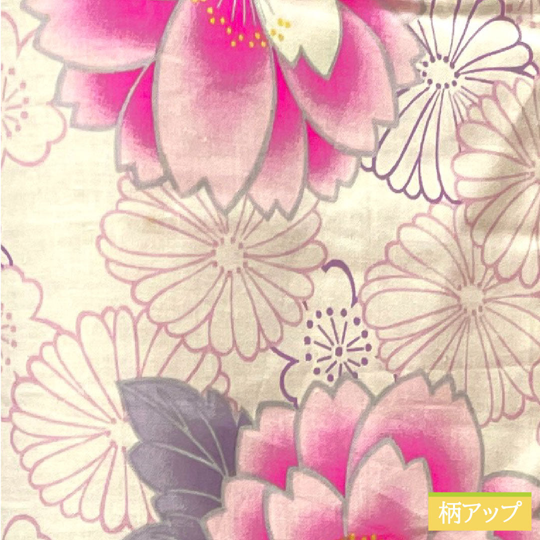 浴衣 木綿 身丈163cm 裄丈64.5cm Sランク 単衣 ピンク系 桜色(さくらいろ) 桜 菊 1118004542413