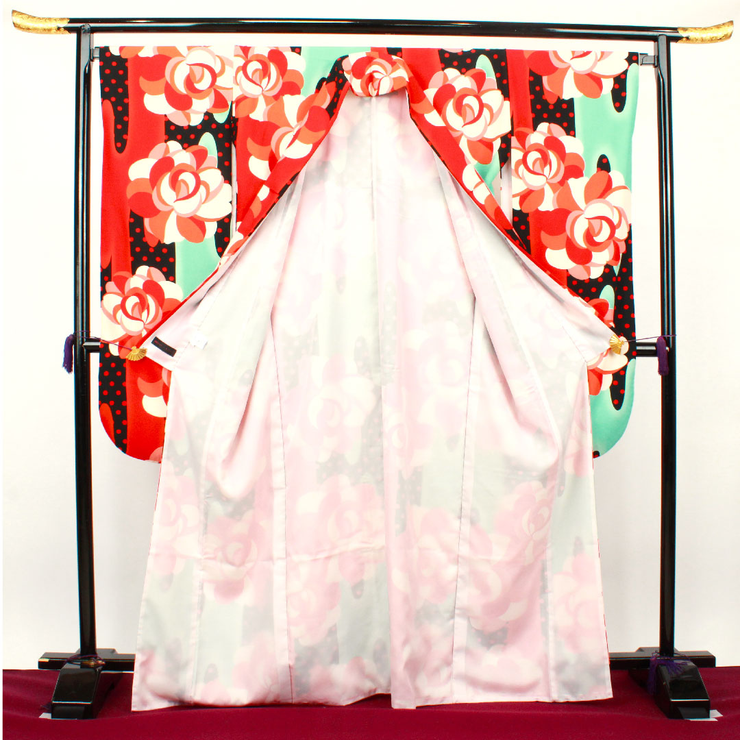 Long-sleeved kimono, length 172cm, sleeve length 63cm, lined, washable, rose, poly, S rank, gradation, 1113001382699