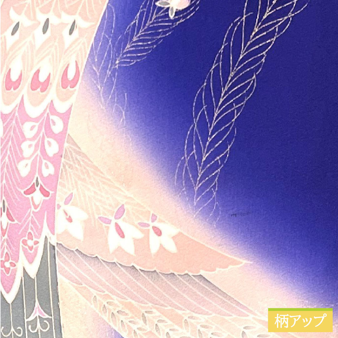 訪問着 正絹 袷 身丈161cm 裄丈65.5cm 桔梗色(ききょういろ) 京友禅 孔雀 Aランク 紺系 1112004353418