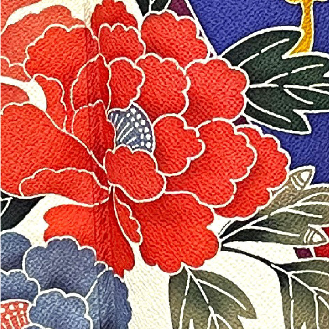 振袖 身丈159cm 裄丈67cm 袷 桔梗色 京紅型 吉祥文様 正絹 Aランク 紺系 1113001703318