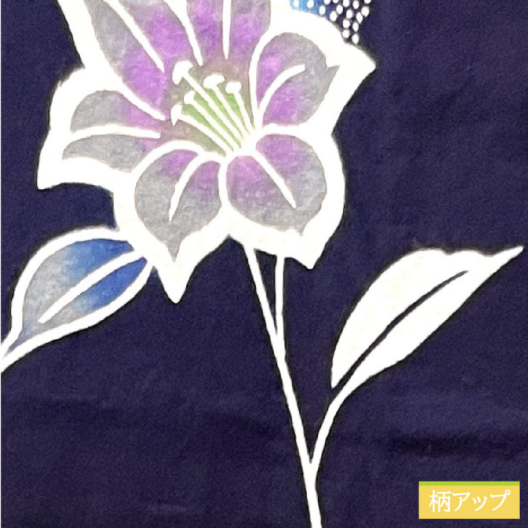 Yukata Cotton Length 153.5cm Sleeve length 67.5cm S rank Single layer Navy blue Camellia 1118004802218