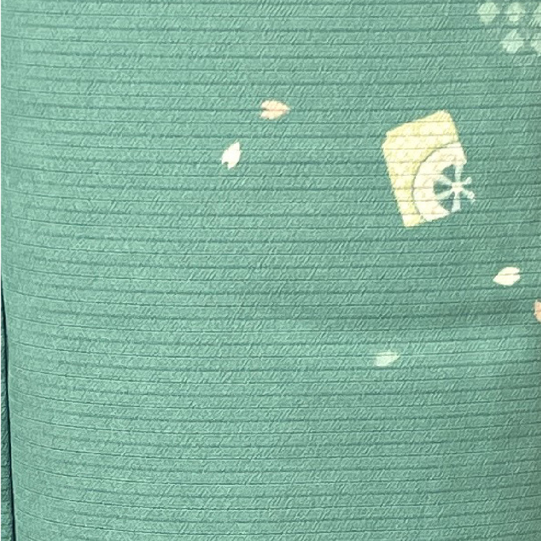 Summer kimono, polyester, small pattern, length 158.5cm, sleeve length 62cm, flower green-blue color, washable kimono, cherry blossom petals, silk, S rank, green, 1132001692319