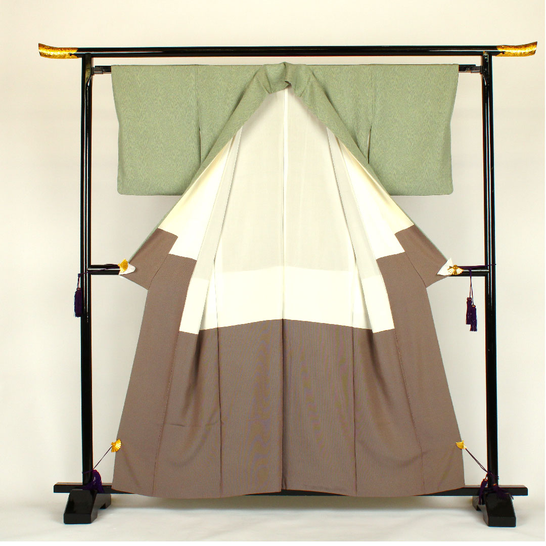 Komon, Length 160cm, Sleeve length 63cm, Awase, Geometric pattern, Pure silk, A rank, Green, 1115000233319