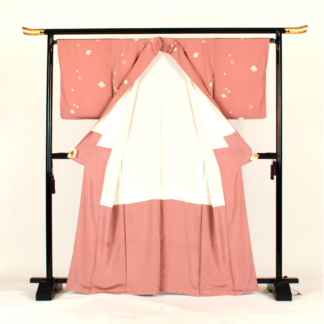 Small pattern, Length 167cm, Sleeve length 69cm, Awase, Washable kimono, Floral pattern, Polyester, S rank, Pink, 1115001612513