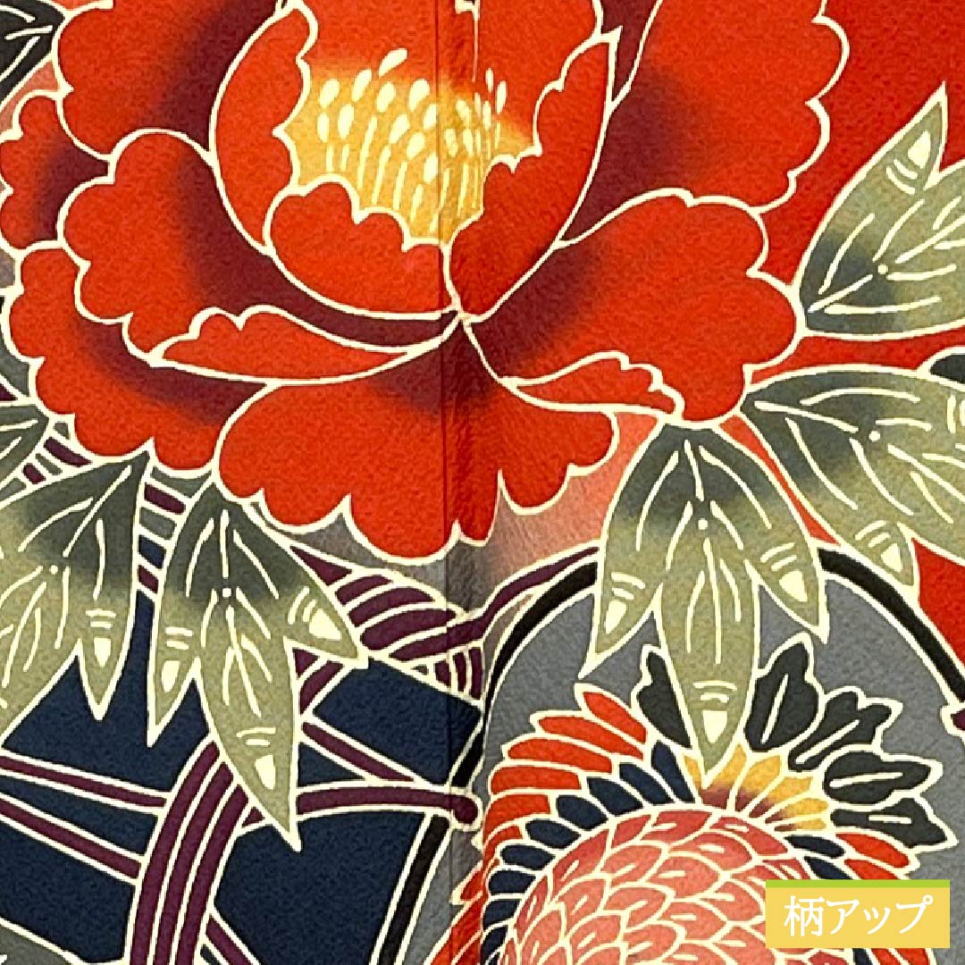 振袖 正絹 Sランク 身丈161.5cm 裄丈67.5cm 袷 赤色(あかいろ) 京紅型 吉祥文様 松竹梅 蝶 鼓 赤系 1113002722412