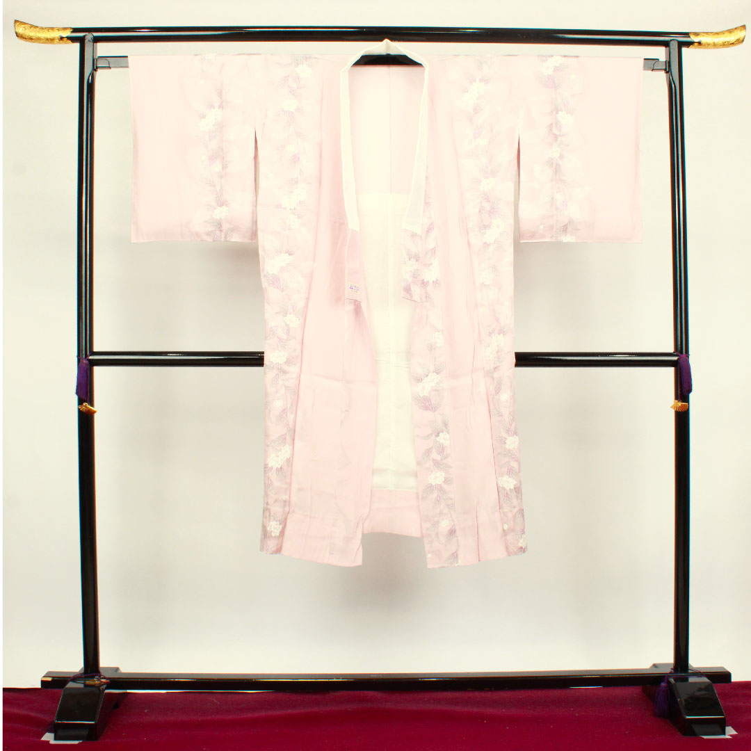 Long undergarment, pure silk, length 122cm, sleeve length 64cm, lined, floral pattern, S rank, pink, 1129000412113