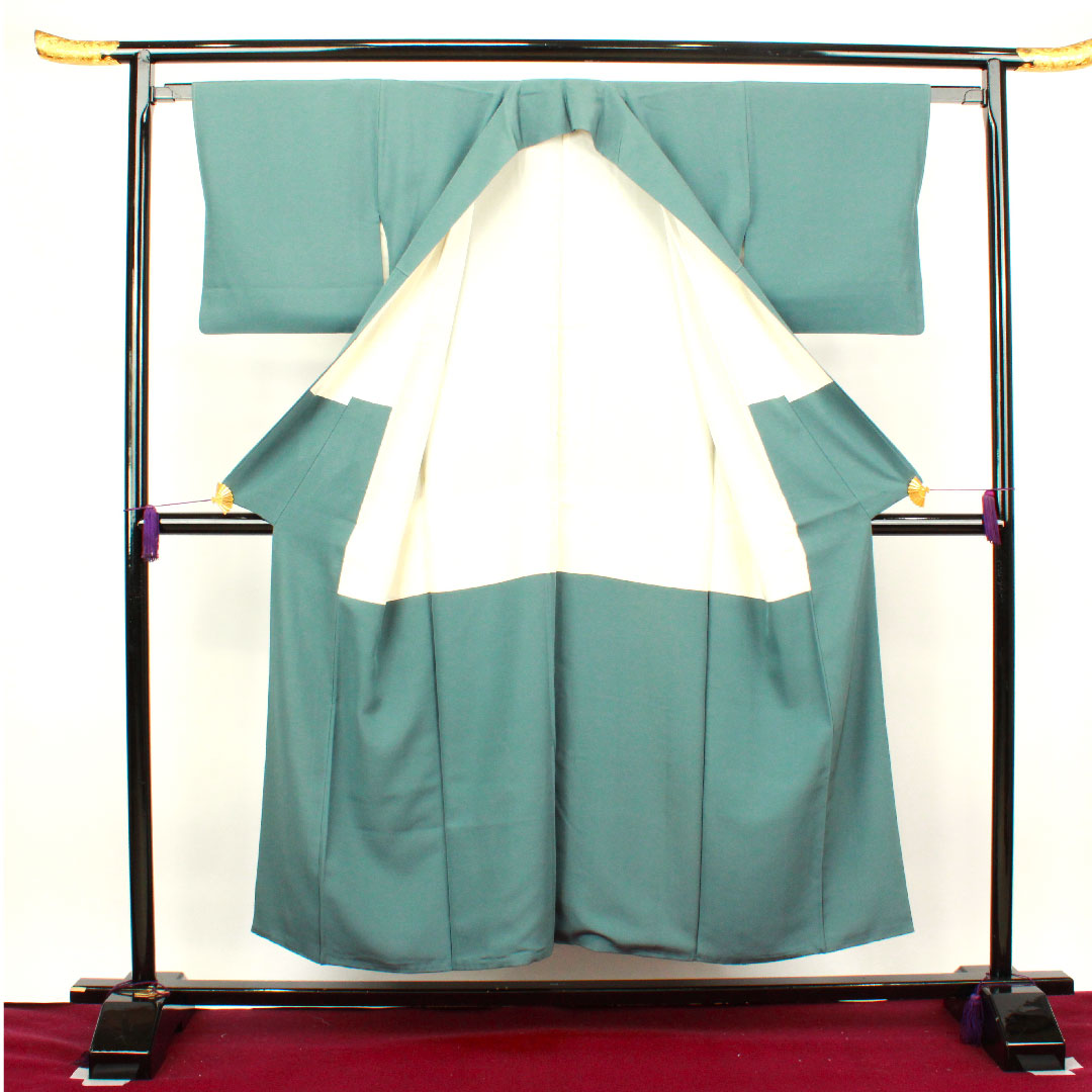 色無地 藍砥茶色 素無地 身丈152.5cm 裄丈59.5cm 袷 正絹 Aランク 青系 1114000633217