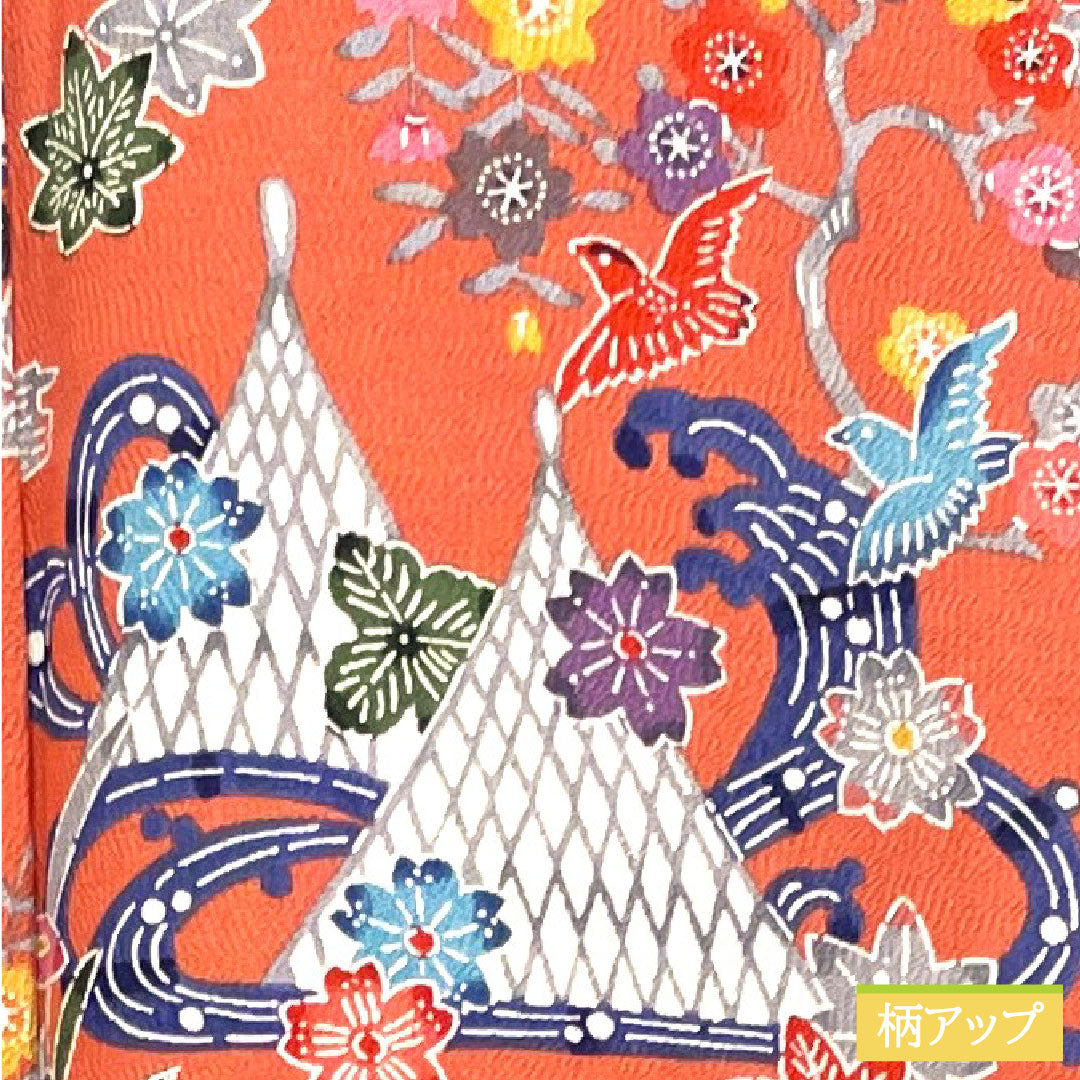 Komon, pure silk, length 161.5cm, sleeve length 64.5cm, lined, medium crimson, Kyoto Bingata, auspicious motif, S rank, pink, 1115004022413