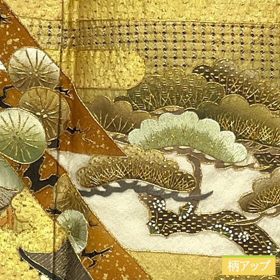 Colored Tomesode, pure silk, length 163cm, sleeve length 64cm, lined, white neri-iro (white paste color), Kyoto Yuzen embroidery, historical figures and landscape pattern, one crest, three oak leaves, pearl tone finish, A rank, beige, 1111001493425