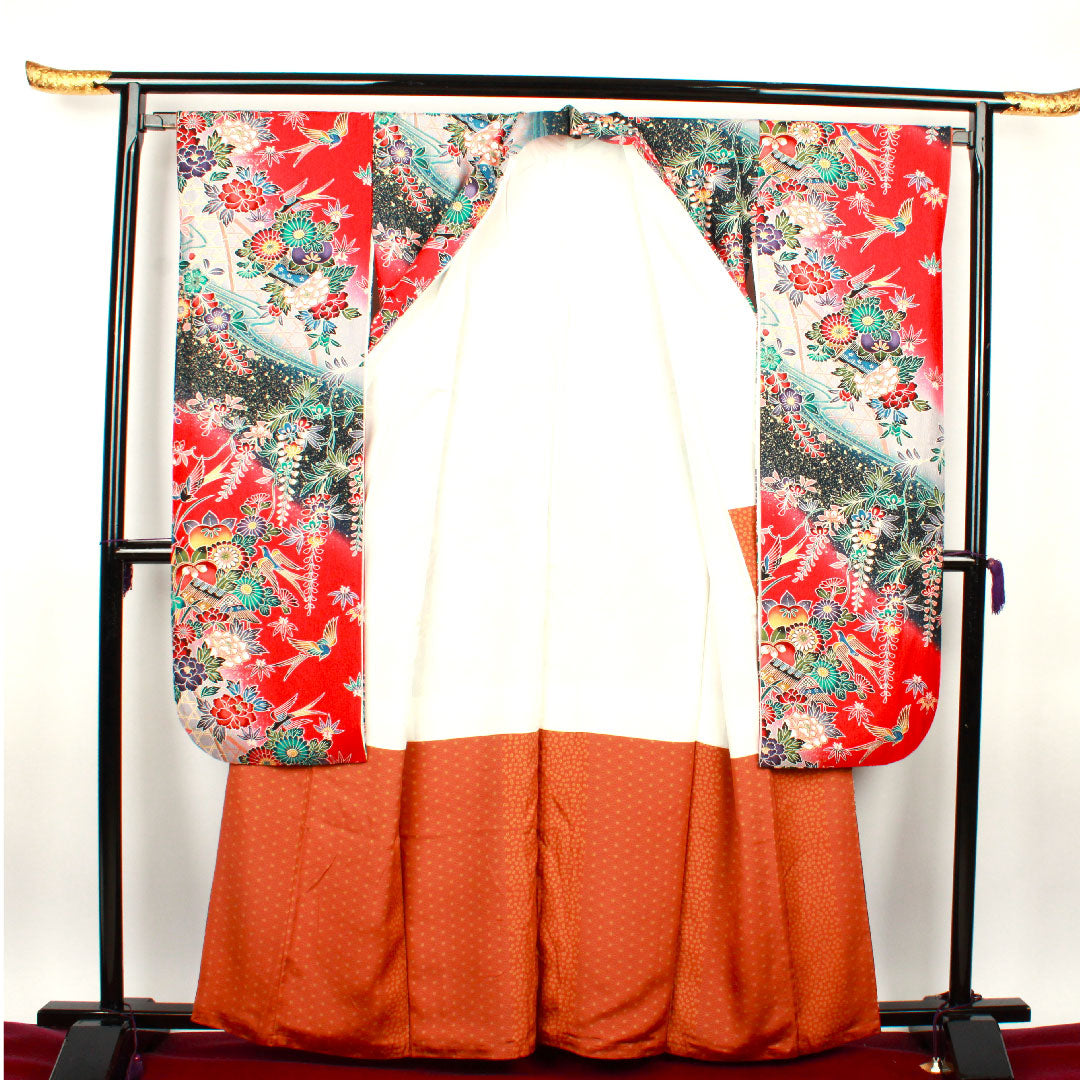 振袖 身丈163cm 裄丈64cm 袷 茜色 型染 吉祥文様 正絹 Sランク 赤系 1113000862412