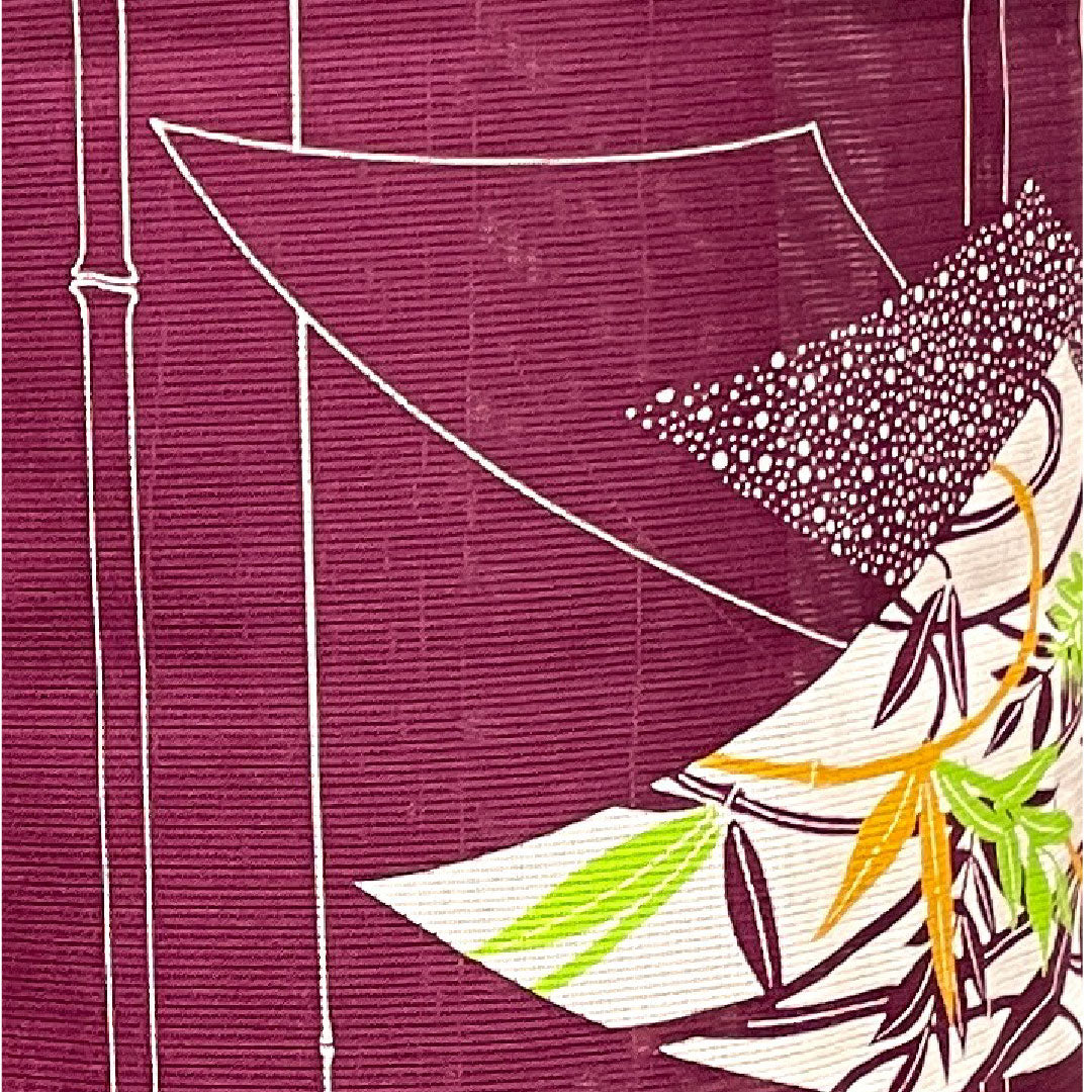 Summer kimono, polyester, small pattern, length 160.5cm, sleeve length 64cm, tsubosumireiro (purple), bamboo, fan surface, washable kimono, silk, S rank, purple, 1132001422420