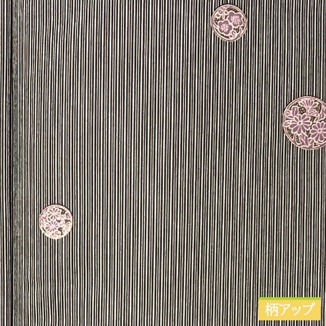 Komon (small pattern) kimono, polyester, length 163.5cm, sleeve length 65.5cm, lined, black-gray (kuronezui) with stripes and floral print, washable, rank A, black, product number 1115006023410