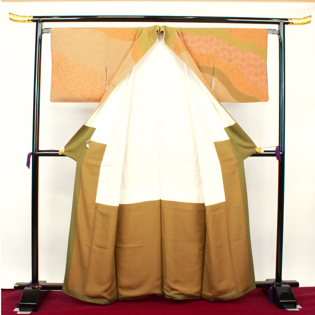小紋 身丈164.5cm 裄丈65.5cm 袷 人間国宝 中村勇二郎 江戸小紋 草花模様 正絹 Sランク グラデ 1115002882499