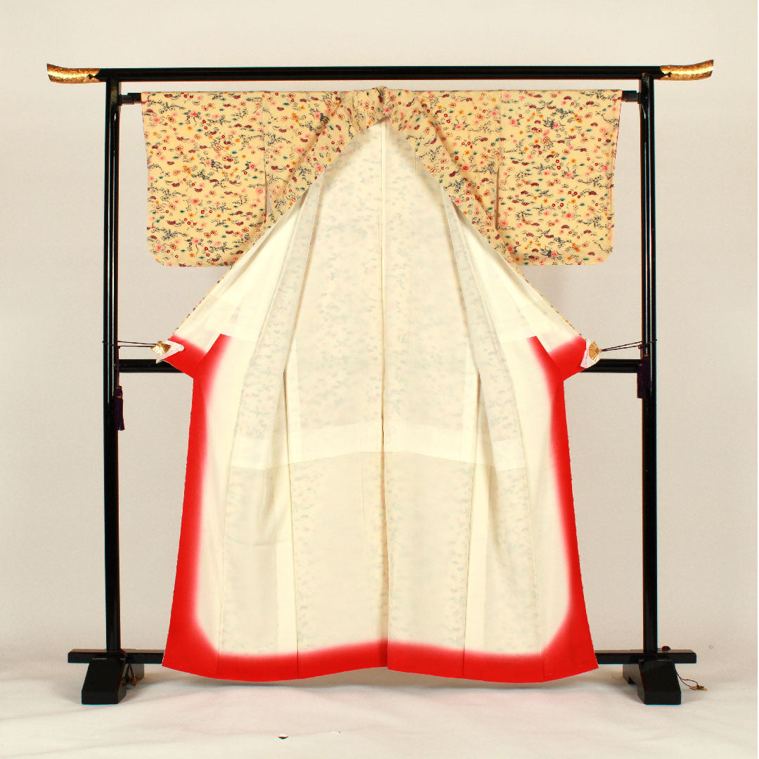 Komon, Length 162.5cm, Sleeve length 65.5cm, Lined, Pine, Bamboo, and Plum, Pure Silk, S Rank, Cream, 1115001182315