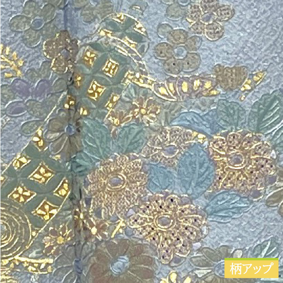 訪問着 正絹 袷 身丈158cm 裄丈63cm 薄花色(うすはないろ) 刺繍 草花模様 Aランク 青系 1112004693317