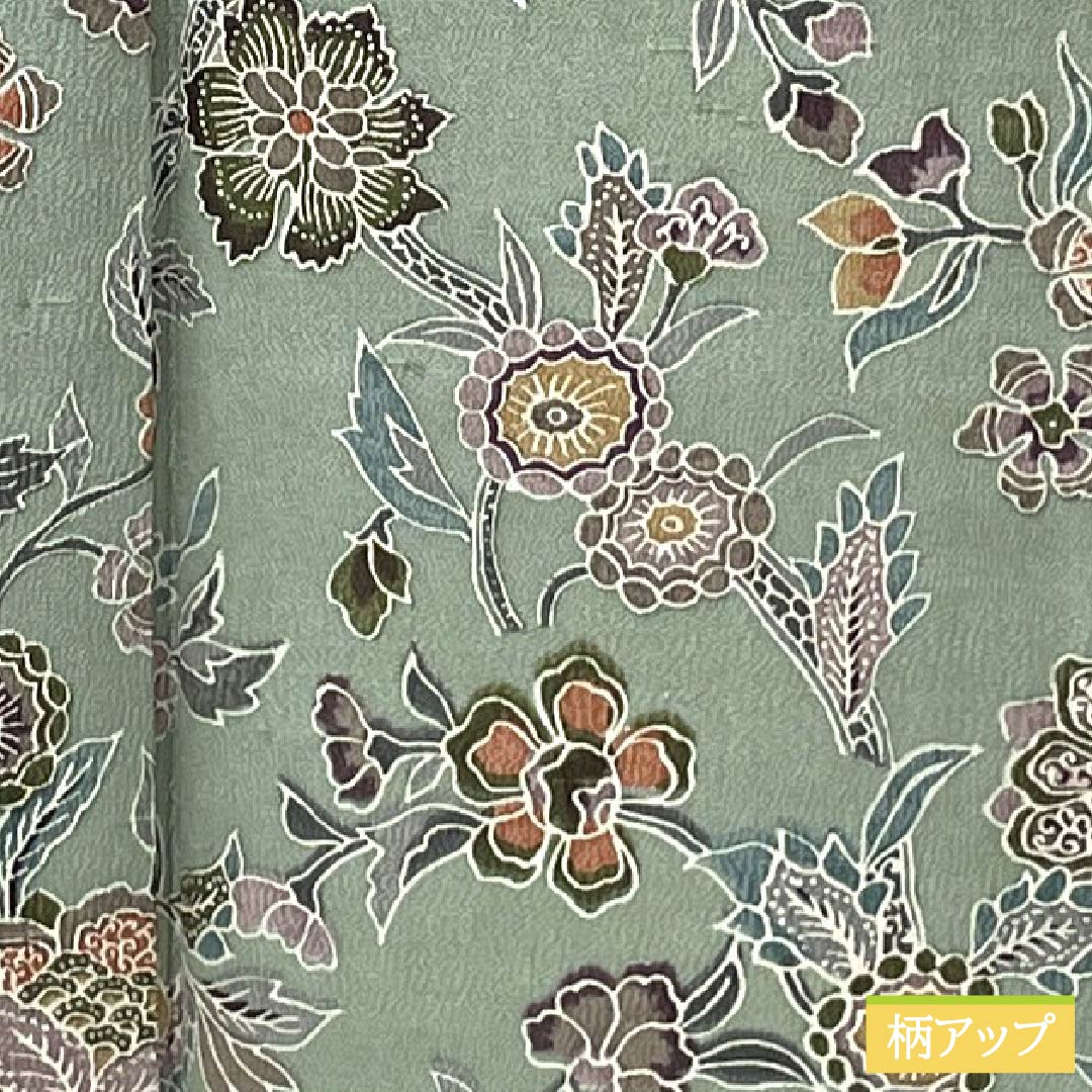 Komon (small pattern) silk, S rank, length 156.5cm, sleeve length 63cm, lined, Rikyu gray (Rikyu mouse color), chintz, green, 1115007162319