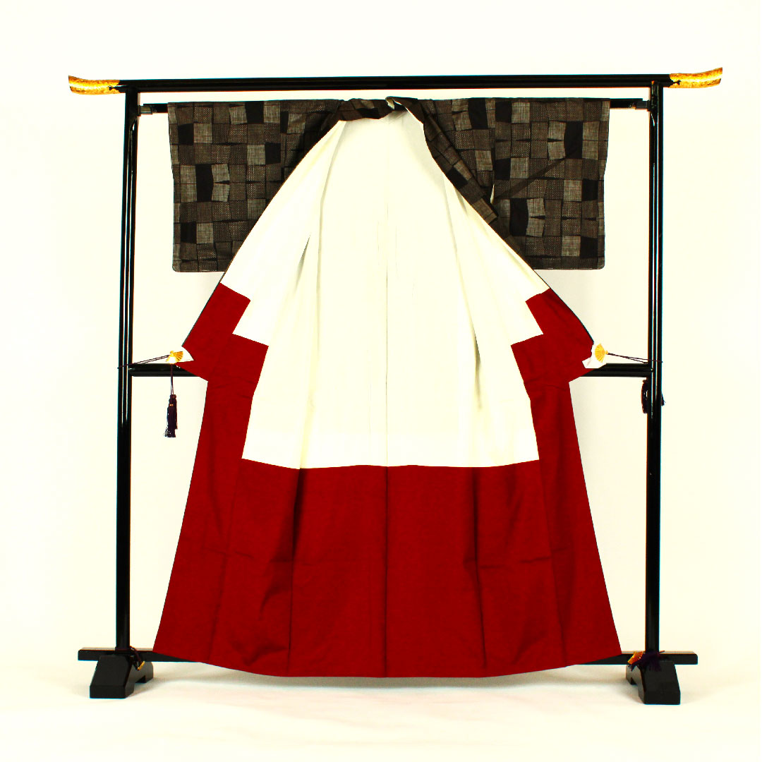 Oshima Tsumugi, Length 163cm, Sleeve length 62cm, Masu pattern, 5 marks, Pure silk, S rank, Awase, Brown, 1116000832314