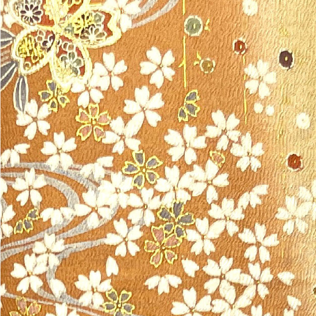 Homongi, pure silk, lined, length 159cm, sleeve length 64cm, Kyoto Yuzen, cherry blossom, with basting thread, unused, S rank, gradation, 1112003132399