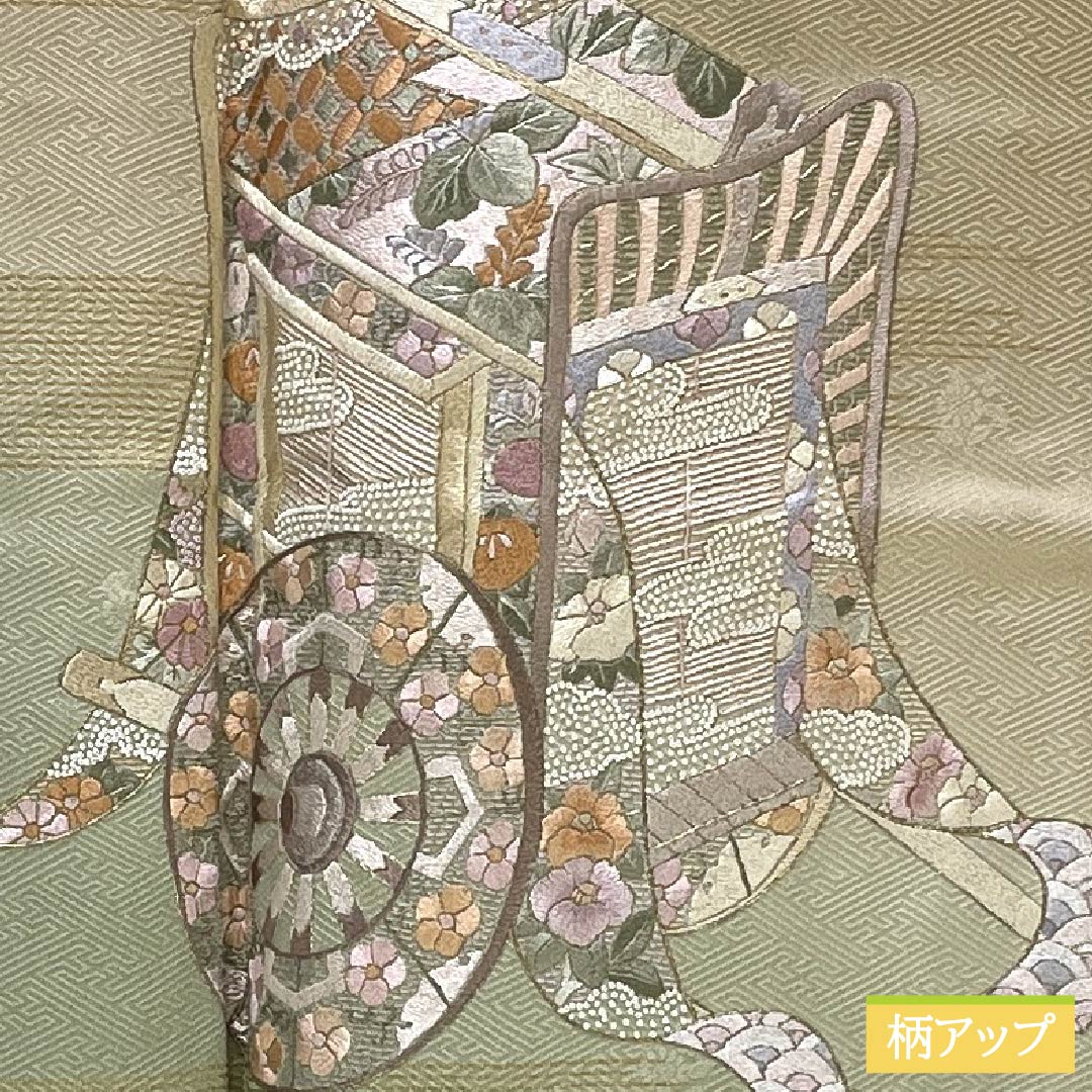 Visiting Kimono (Homongi) - Pure Silk, Grade A, Lined, Length 159cm, Sleeve Length 63.5cm, Walnut Color, Suzhou Embroidery, Tsukesage, Imperial Carriage Design, Beige, Product Number: 1112006663325