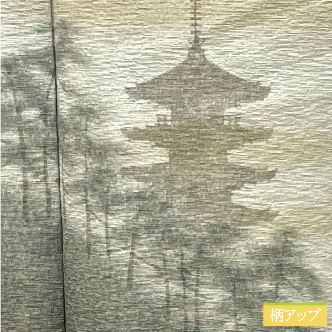 Homongi, pure silk, lined, length 167cm, sleeve length 64cm, plum color, landscape pattern, artist's work, basting thread included, unused, S rank, yellow, 1112003382523