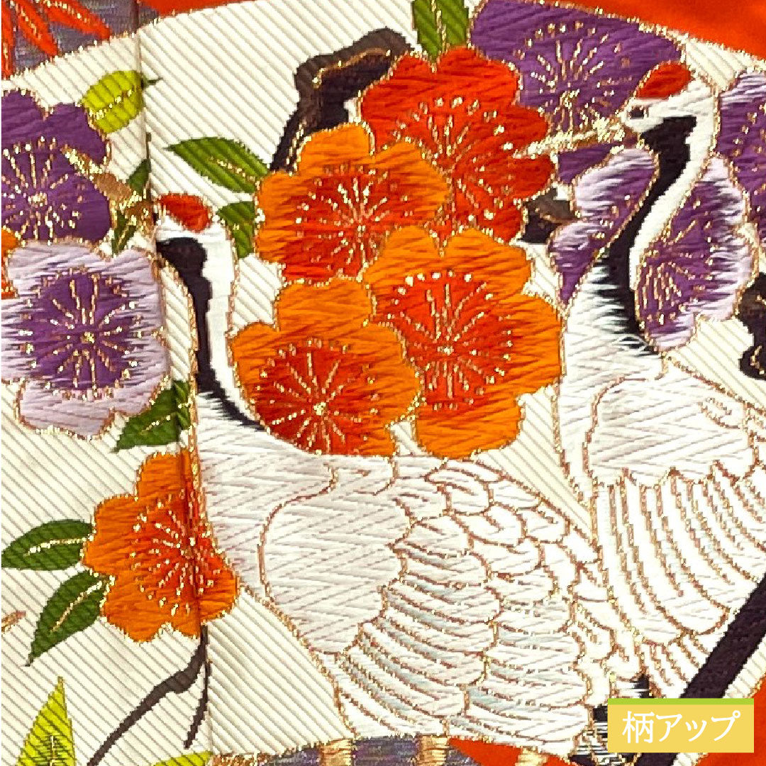 Colored uchikake, pure silk, length 185cm, sleeve length 66cm, maple leaf color, Karaori, auspicious motif, S rank, lined, vermilion, 1110000802916