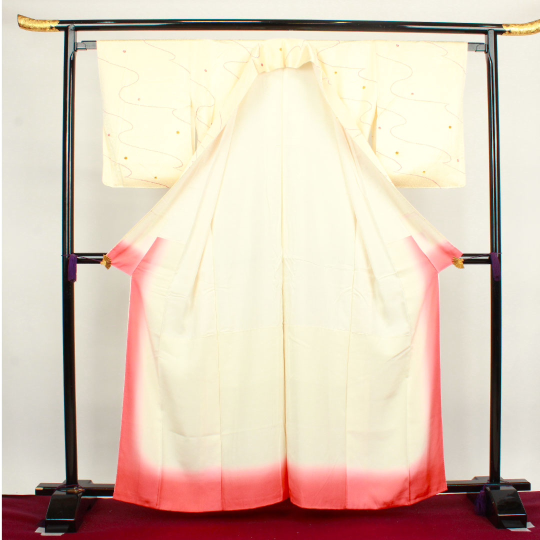 小紋 身丈162cm 裄丈60.5cm 袷 練色 絞り 抽象模様 正絹 Aランク クリーム系 1115003063415