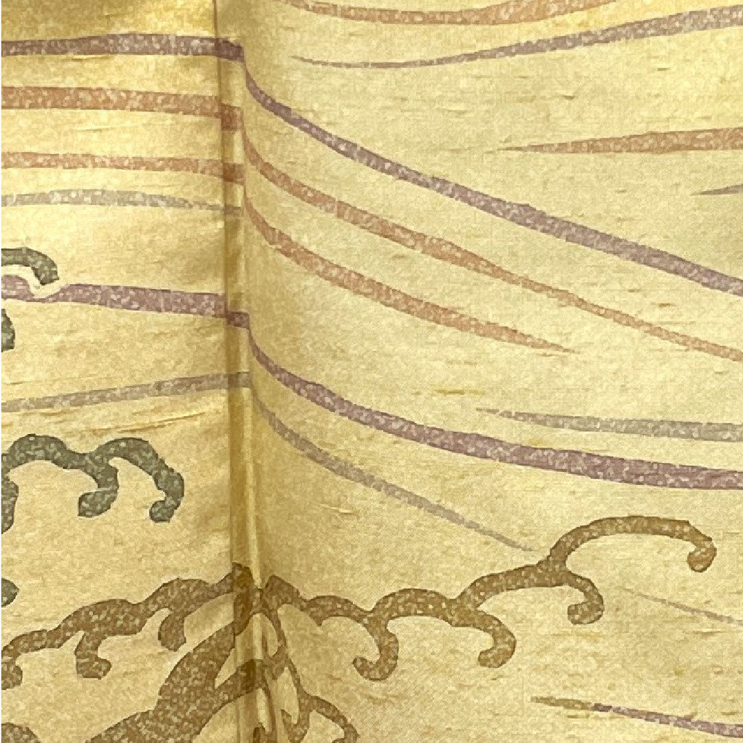 訪問着 正絹 袷 身丈164.5cm 裄丈65cm 蝋色 紬地 波 Aランク ベージュ系 1112003003425